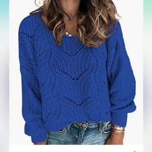 Dokotoo Women's Hollow Blue Cable Knit Pullover Crew Sweater Size M. NWT